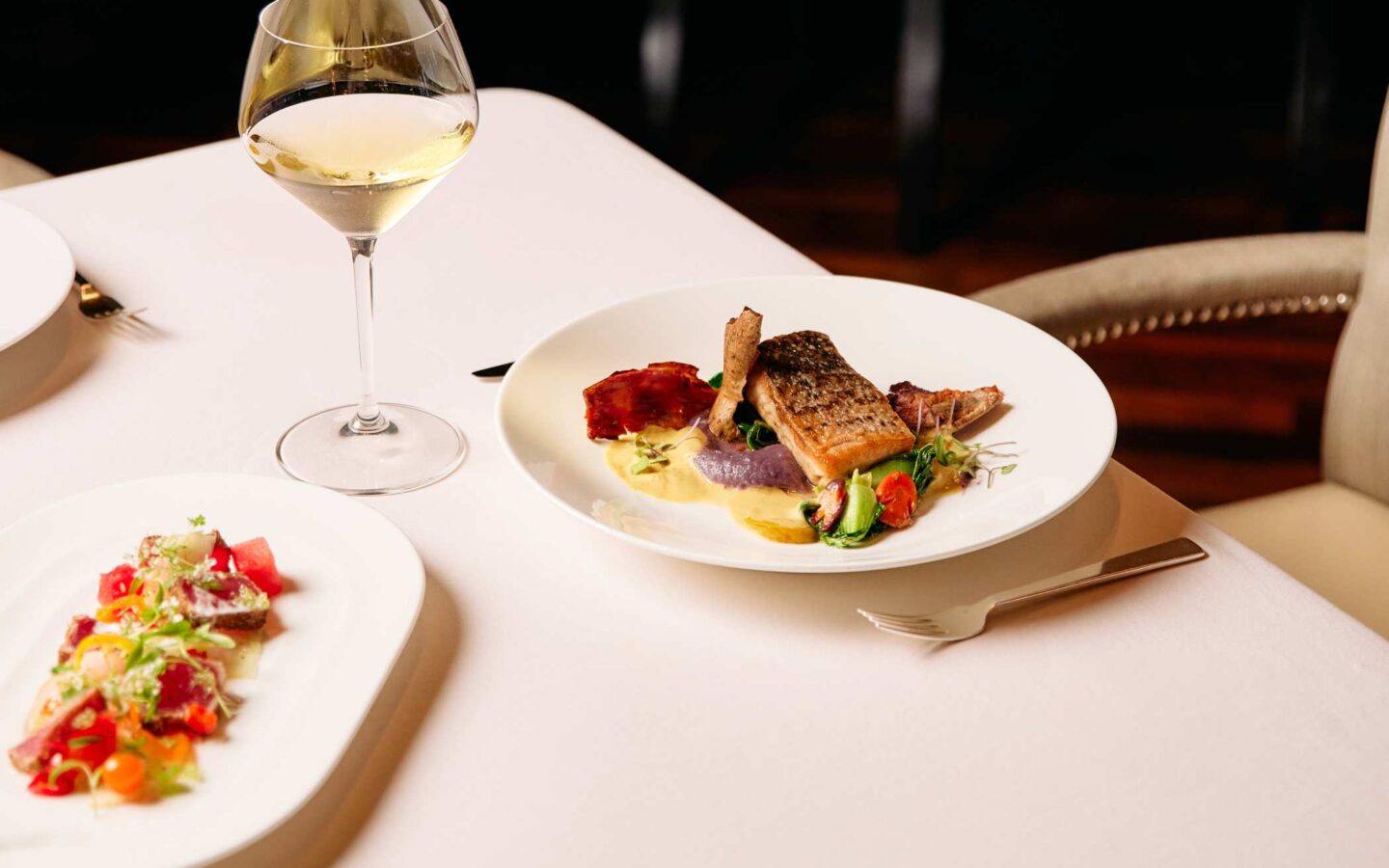 Assorted grilled cuisine plated with garnishes